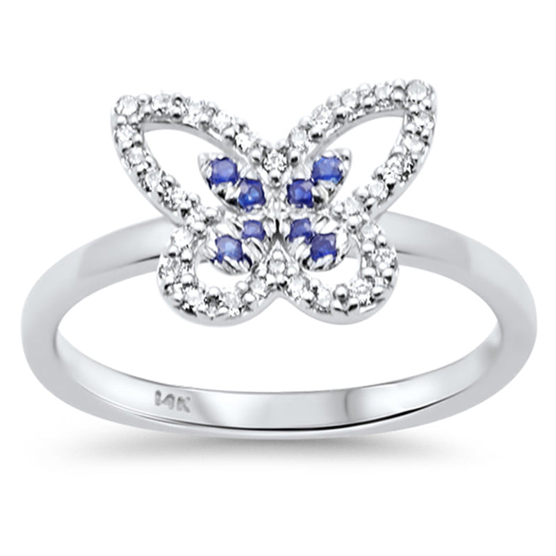 SPECIAL!.22ct G SI 14K White Gold Round Diamond & Blue Sapphire Gemstone Butterfly Ring Size 6.5