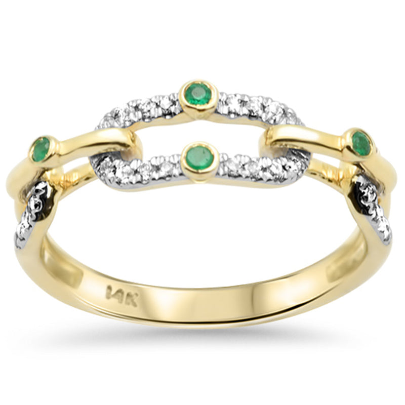 SPECIAL!.22ct G SI 14K Yellow Gold Diamond & Emerald Gemstone Link Style Band Ring Size 6.5