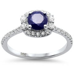 SPECIAL!1.20 G SI 14K White Gold Diamond & Blue Sapphire Gemstone Ring Size 6.5