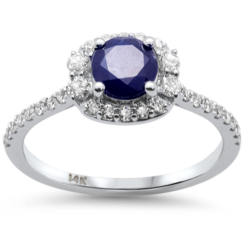 SPECIAL!1.20 G SI 14K White Gold Diamond & Blue Sapphire Gemstone Ring Size 6.5
