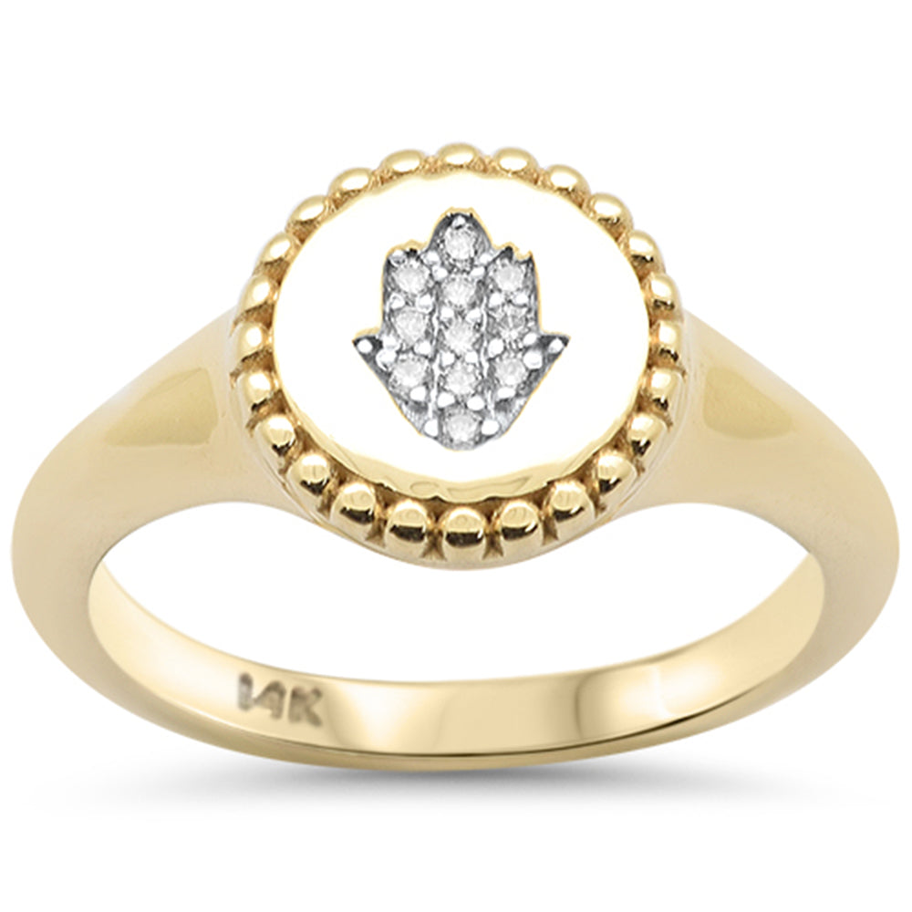 SPECIAL! .05ct G SI 14K Yellow Gold Hand of Hamsa Diamond Band Ring Size 6.5