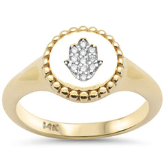 SPECIAL! .05ct G SI 14K Yellow Gold Hand of Hamsa Diamond Band Ring Size 6.5