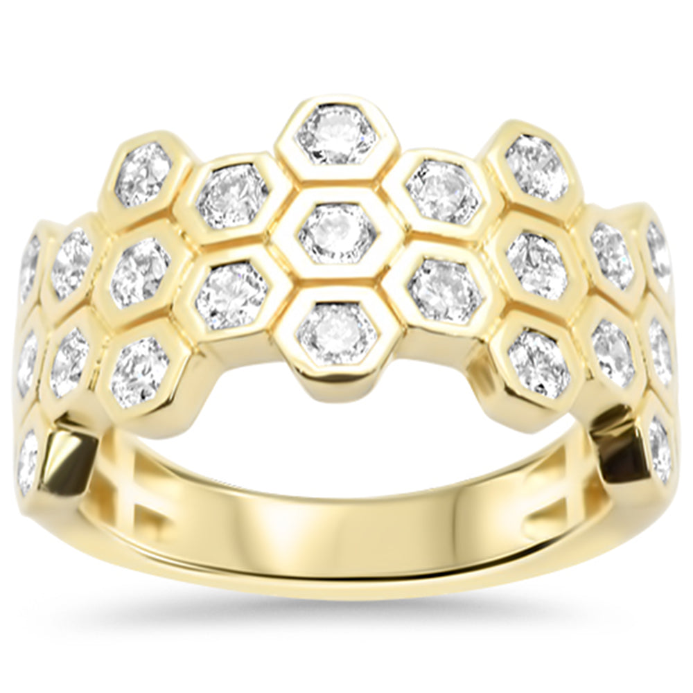 SPECIAL!1.01ct G SI 14K Yellow Gold Modern Honey Comb Design Diamond Band Ring Size 6.5