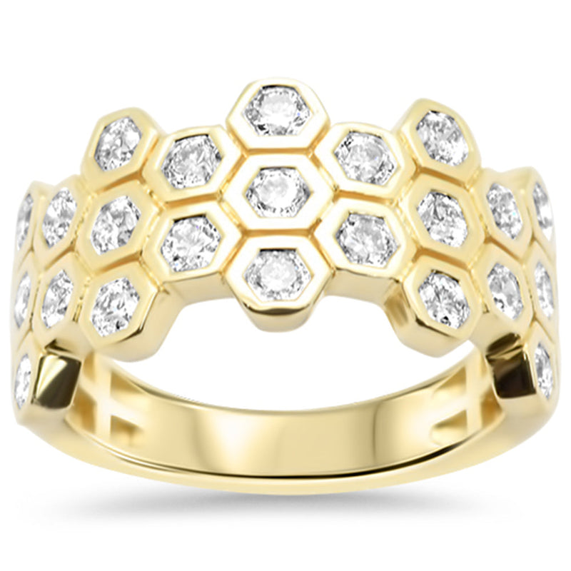 SPECIAL!1.01ct G SI 14K Yellow Gold Modern Honey Comb Design Diamond Band Ring Size 6.5