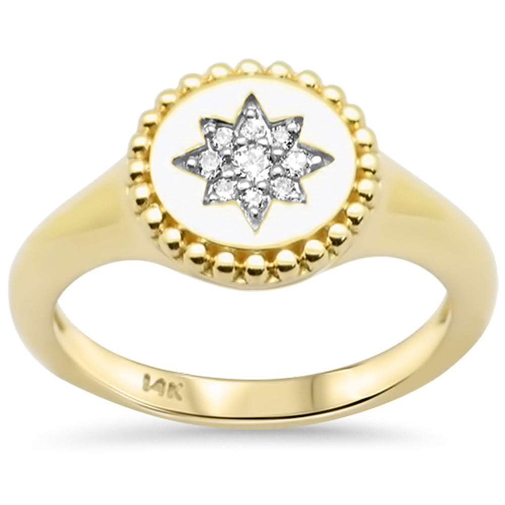 SPECIAL!.08ct G SI 14K Yellow Gold Diamond Celestial Star Signet Band Ring Size 6.5