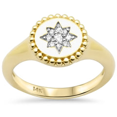 SPECIAL!.08ct G SI 14K Yellow Gold Diamond Celestial Star Signet Band Ring Size 6.5