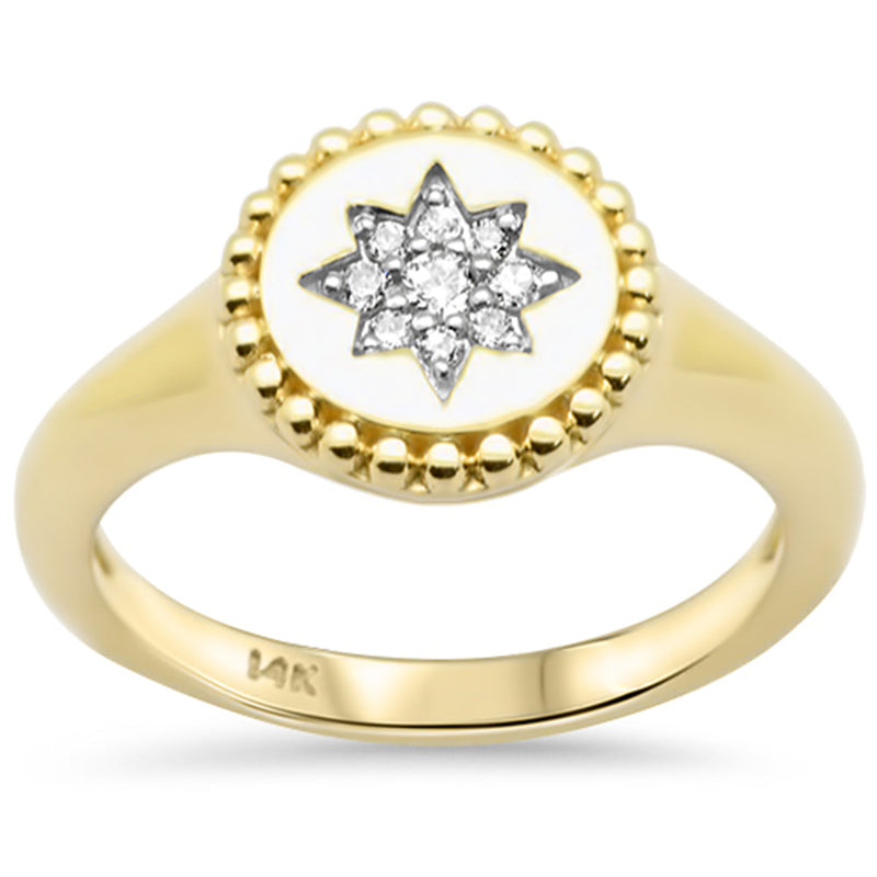 SPECIAL!.08ct G SI 14K Yellow Gold Diamond Celestial Star Signet Band Ring Size 6.5