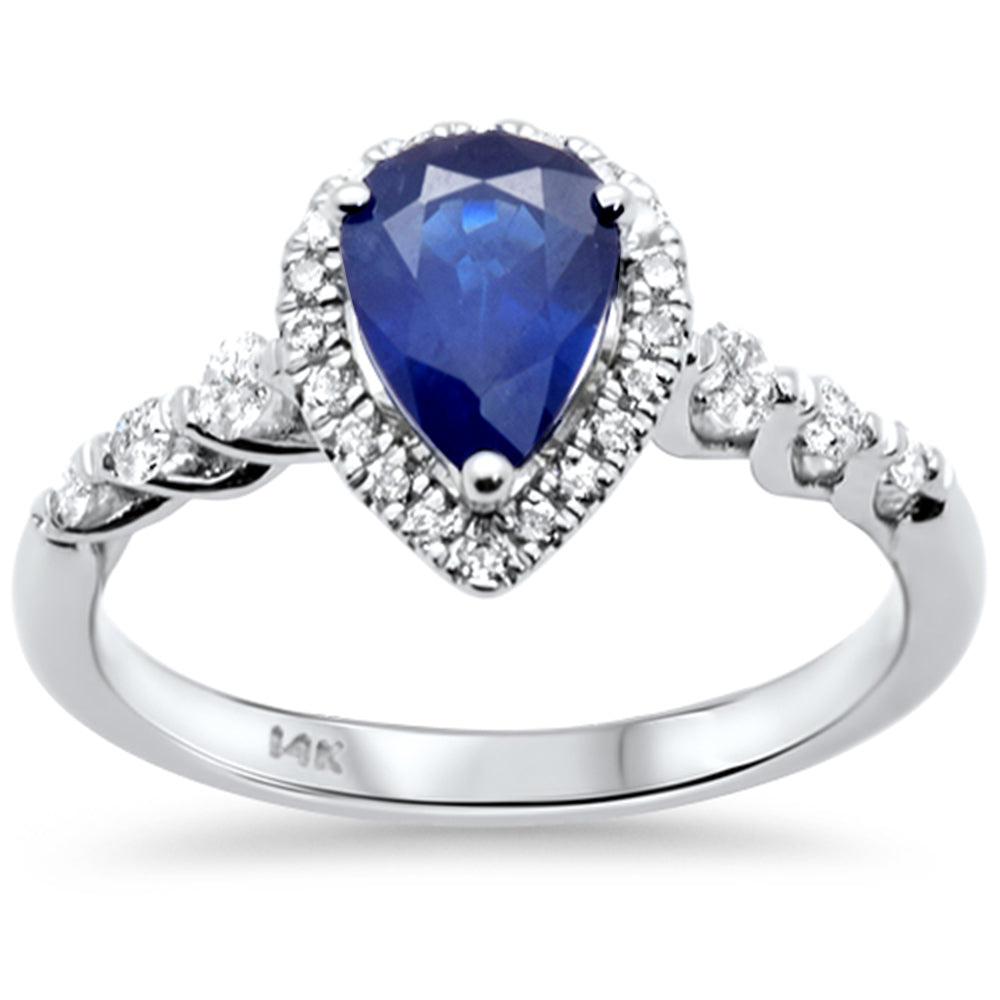 SPECIAL!1.57ct G SI 14K White Gold Diamond & Pear Shape Blue Sapphire Ring Size 6.5