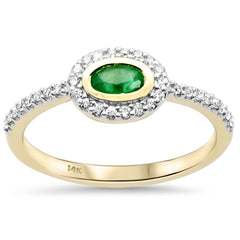 SPECIAL!.42ct G SI 14K Yellow Gold Diamond & Oval Emerald Gemstone Ring Size 6.5