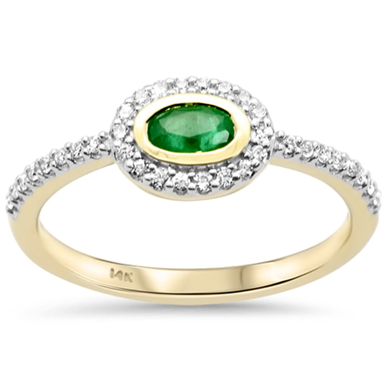 SPECIAL!.42ct G SI 14K Yellow Gold Diamond & Oval Emerald Gemstone Ring Size 6.5