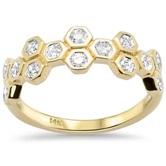 SPECIAL!.52ct G SI 14K Yellow Gold Modern Honey Comb Design Diamond Ring Size 6.5