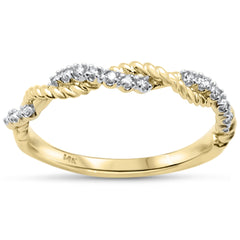 .13ct G SI 14K Yellow Gold Twisted Design Round Diamond Band Ring Size 6.5