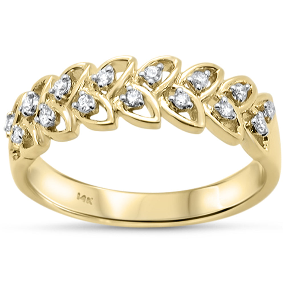 SPECIAL!.10ct G SI 14K Yellow Gold Leaf Design Round Diamond Band Ring Size 6.5
