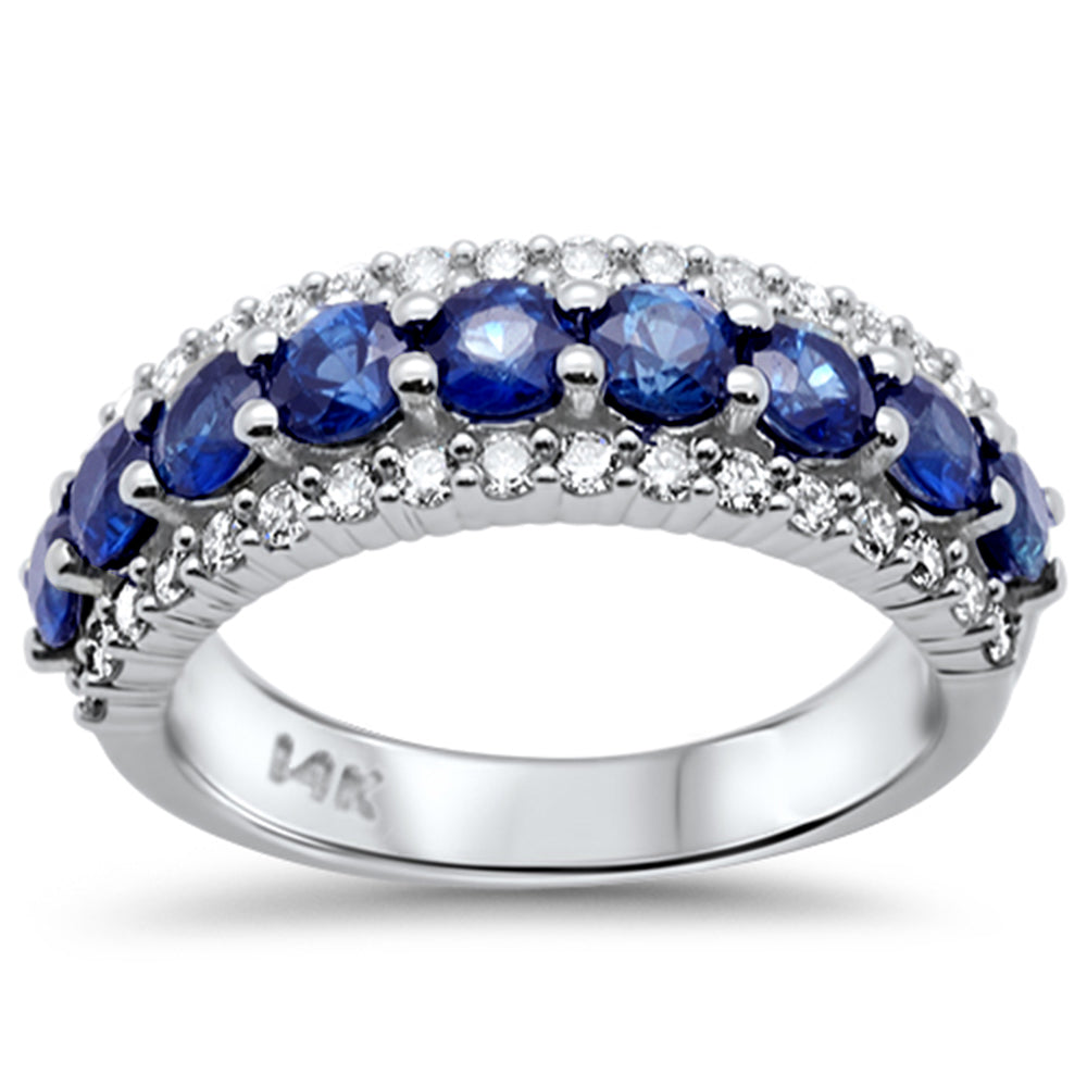SPECIAL!2.25ct G SI 14K White Gold Diamond & Large Blue Sapphire Gemstone Band Ring Size 6.5