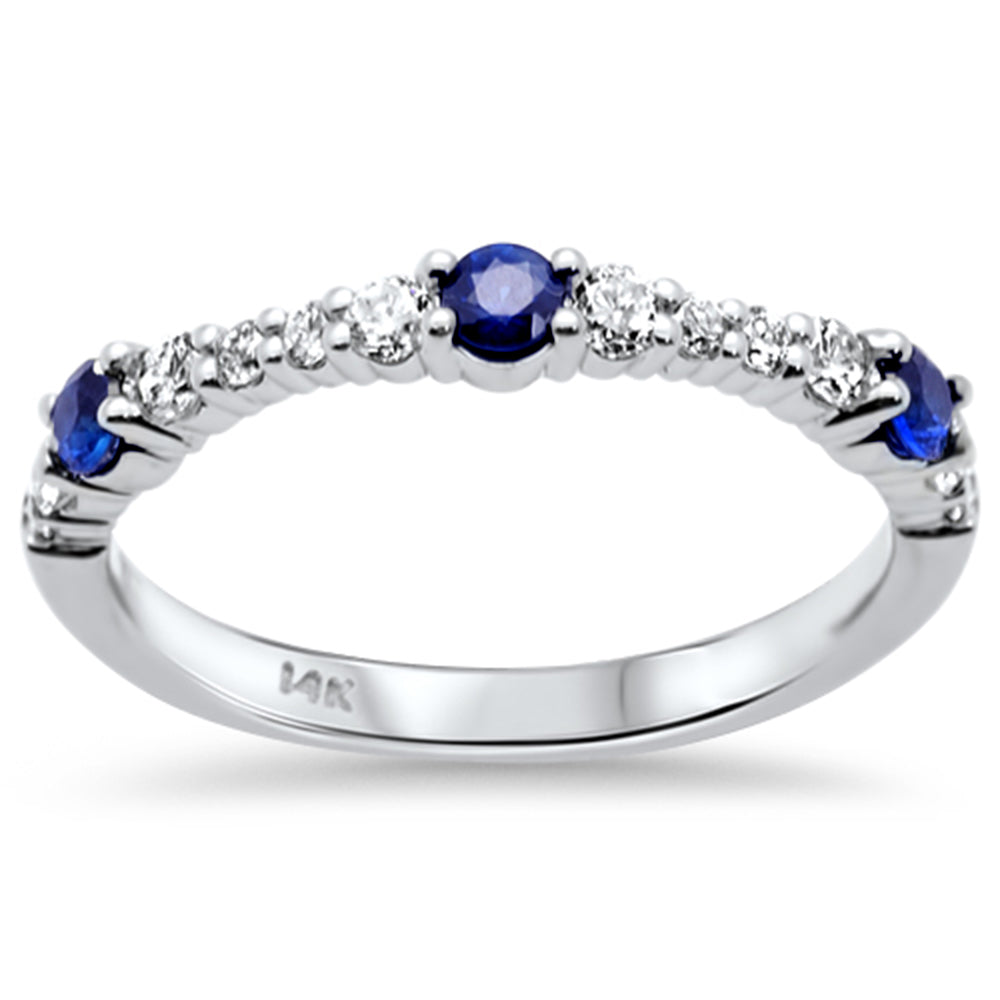 SPECIAL! .55ct G SI 14K White Gold Diamond & Blue Sapphire Gemstone Band Ring Size 6.5