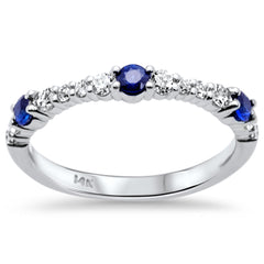 SPECIAL! .55ct G SI 14K White Gold Diamond & Blue Sapphire Gemstone Band Ring Size 6.5