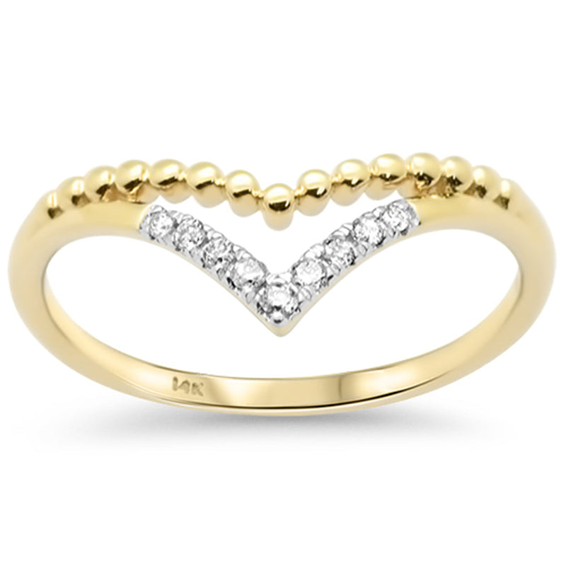 .07ct G SI 14K Yellow Gold Round Diamond Chevron V Shape Band Ring Size 6.5