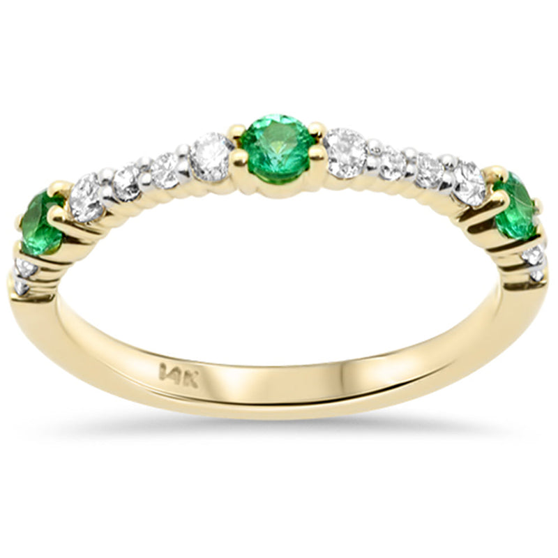 SPECIAL!.53ct G SI 14K Yellow Gold Diamond & Emerald Gemstone Band Ring Size 6.5
