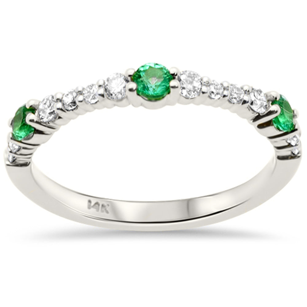 SPECIAL!.50ct G SI 14K White Gold Diamond & Emerald Gemstone Band Ring Size 6.5