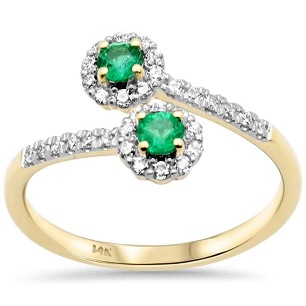 SPECIAL!.40ct G SI 14K Yellow Gold Diamond & Emerald Gemstone Wrap around Style Ring Size 6.5