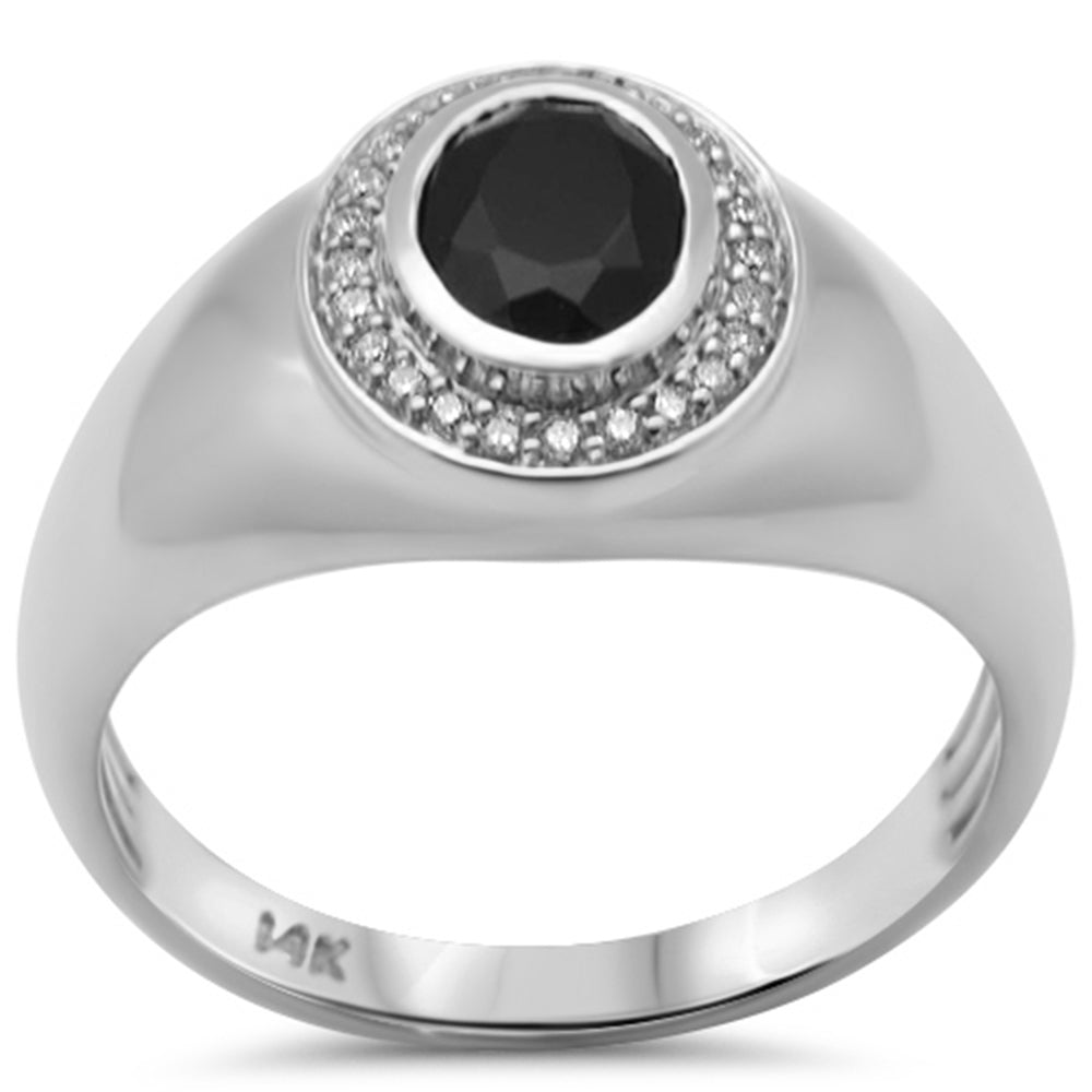 SPECIAL! 1.44ct G SI 14K White Gold Diamond & Oval Shape Black Onyx Band Ring  Size 10