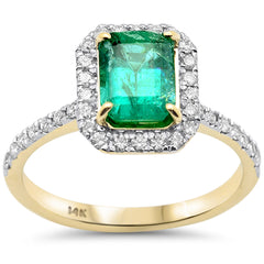 SPECIAL!1.84ct G SI 14K Yellow Gold Emerald Gemstone & Diamond Ring Size 6.5