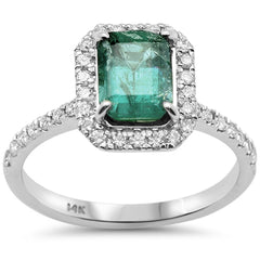 SPECIAL!1.61ct G SI 14K White Gold Emerald Gemstone & Diamond Ring Size 6.5