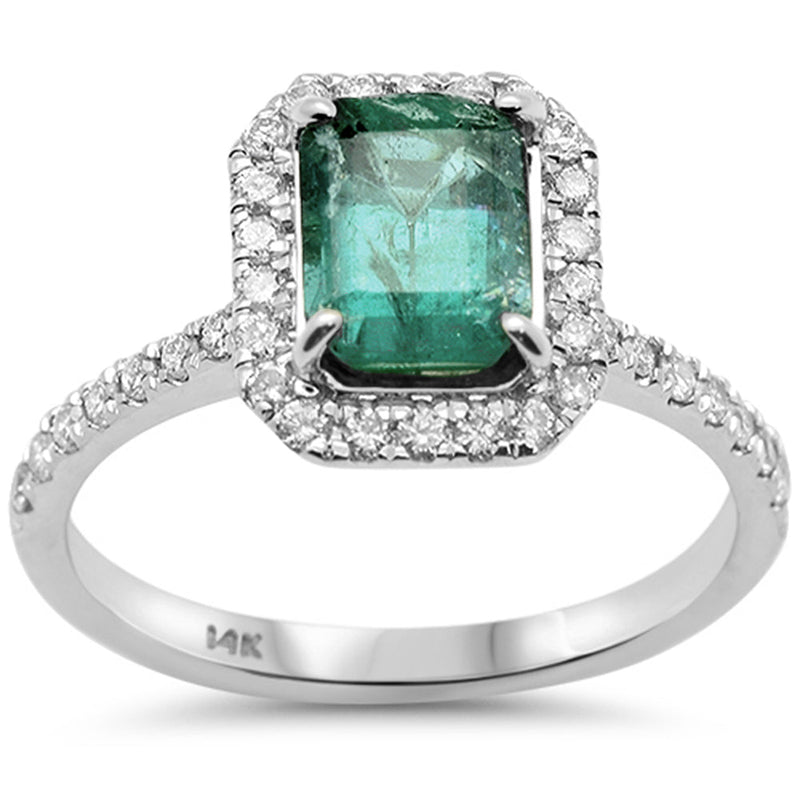SPECIAL!1.61ct G SI 14K White Gold Emerald Gemstone & Diamond Ring Size 6.5