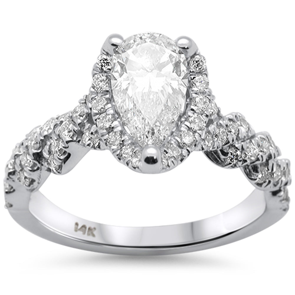 SPECIAL!1.62ct G SI 14K White Gold Pear Diamond Twisted Band Engagement Ring Size 6.5