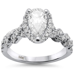 SPECIAL!1.62ct G SI 14K White Gold Pear Diamond Twisted Band Engagement Ring Size 6.5