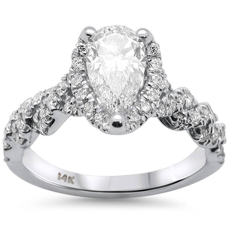 SPECIAL!1.62ct G SI 14K White Gold Pear Diamond Twisted Band Engagement Ring Size 6.5