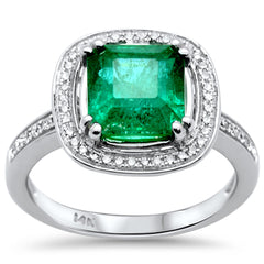 SPECIAL!2.95ct G SI 14K White Gold Emerald Gemstone & Diamond Ring Size 6.5