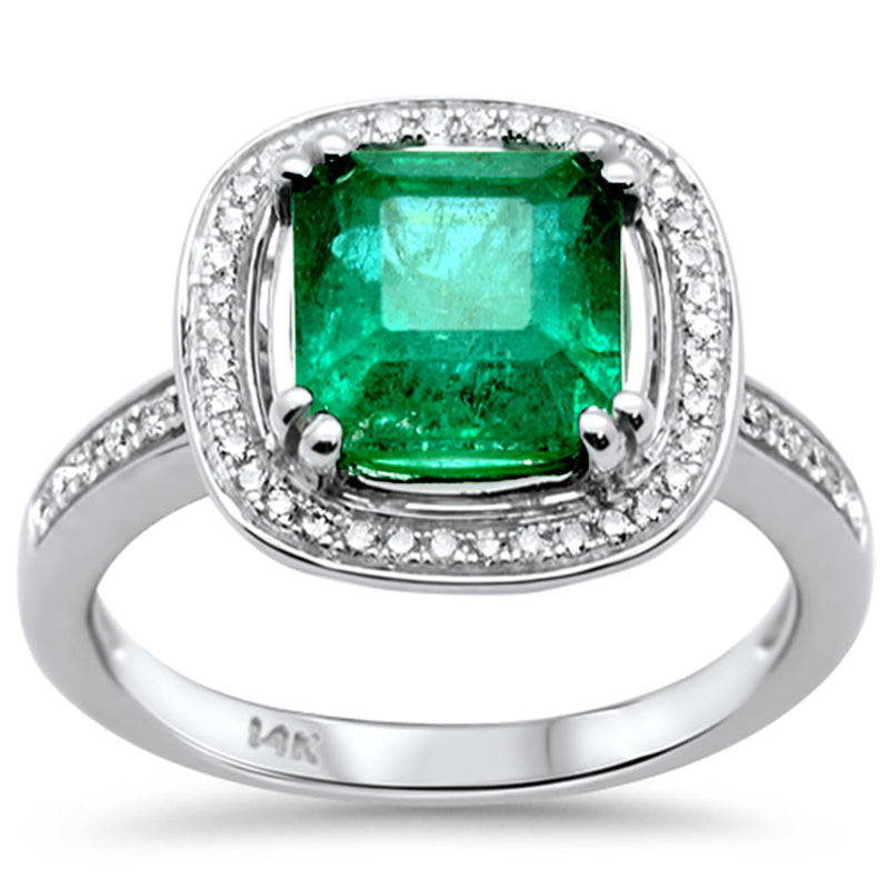 SPECIAL!2.95ct G SI 14K White Gold Emerald Gemstone & Diamond Ring Size 6.5