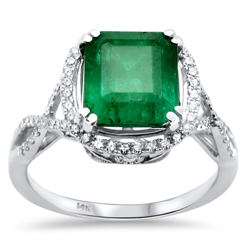 SPECIAL! 3.85ct G SI 14K White Gold Emerald Gemstone & Diamond Ring Size 6.5