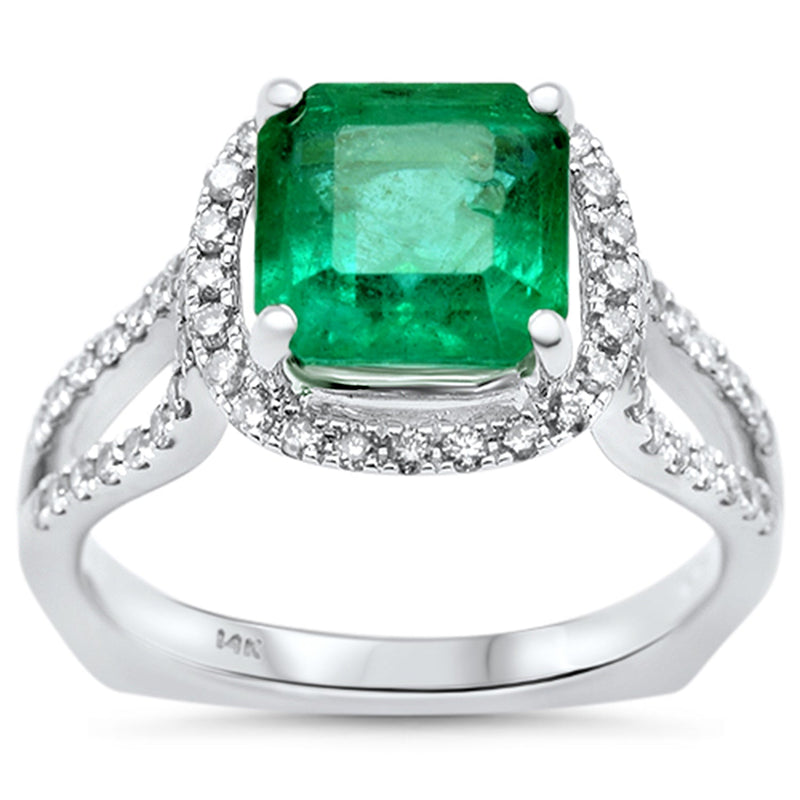 SPECIAL! 3.08ct G SI 14K White Gold Diamond & Emerald Gemstone Ring Size 6.5