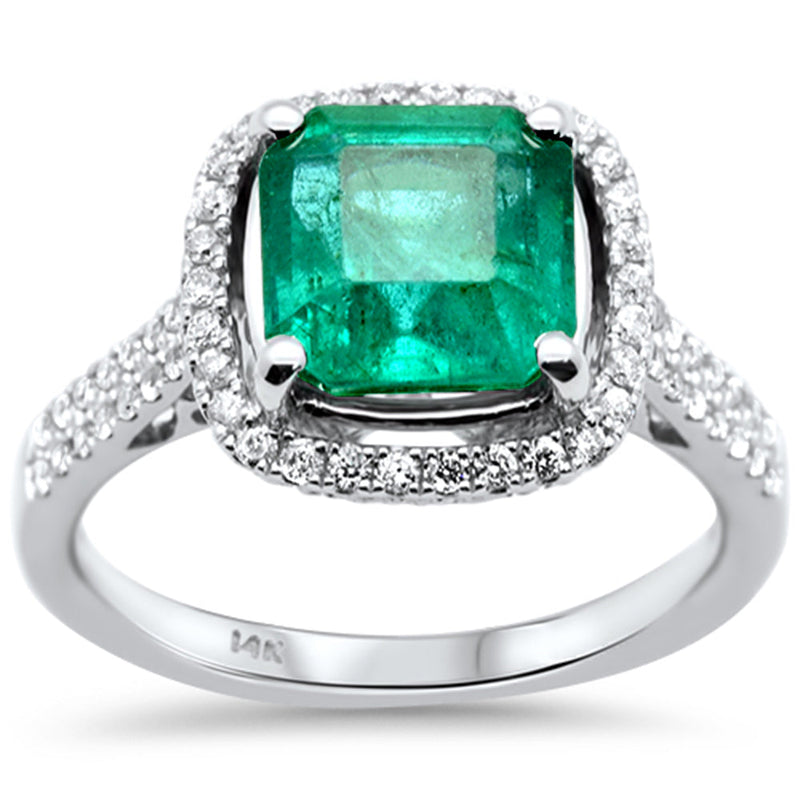 SPECIAL!3.15ct G SI 14K White Gold Emerald Gemstone & Diamond Ring Size 6.5