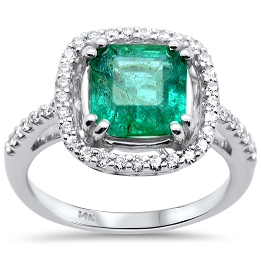 SPECIAL!2.99ct G SI 14K White Gold Emerald Gemstone & Diamond Ring Size 6.5