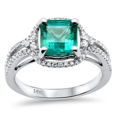 SPECIAL!2.40ct G SI 14K White Gold Emerald Gemstone & Diamond Ring Size 6.5