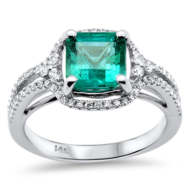 SPECIAL!2.40ct G SI 14K White Gold Emerald Gemstone & Diamond Ring Size 6.5
