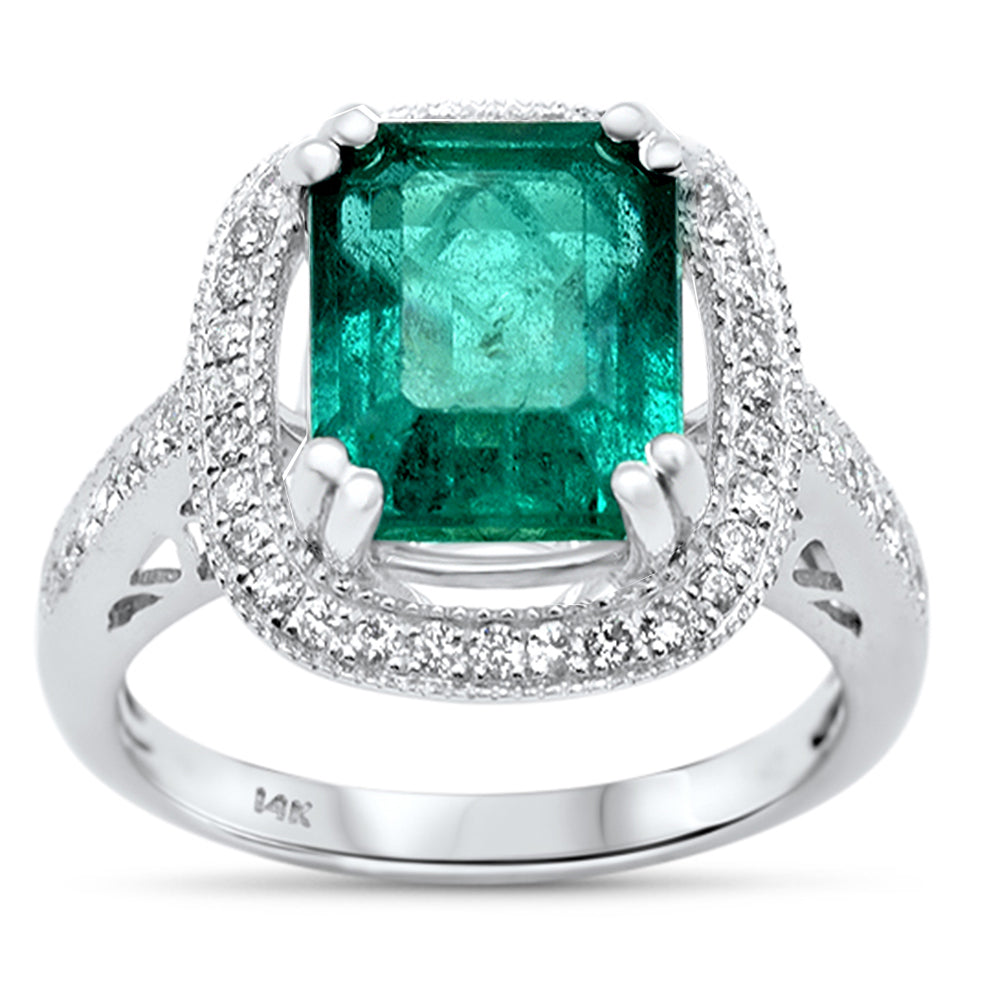 SPECIAL!4.87ct G SI 14K White Gold Emerald Gemstone & Diamond Ring Size 6.5