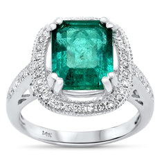 SPECIAL!4.87ct G SI 14K White Gold Emerald Gemstone & Diamond Ring Size 6.5