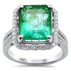 SPECIAL!6.67ct G SI 14K White Gold Natural Emerald Gemstone & Diamond Ring Size 6.5