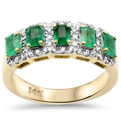 SPECIAL!1.42ct G SI 14K Yellow Gold Diamond & Emerald Gemstone Ring Size 6.5