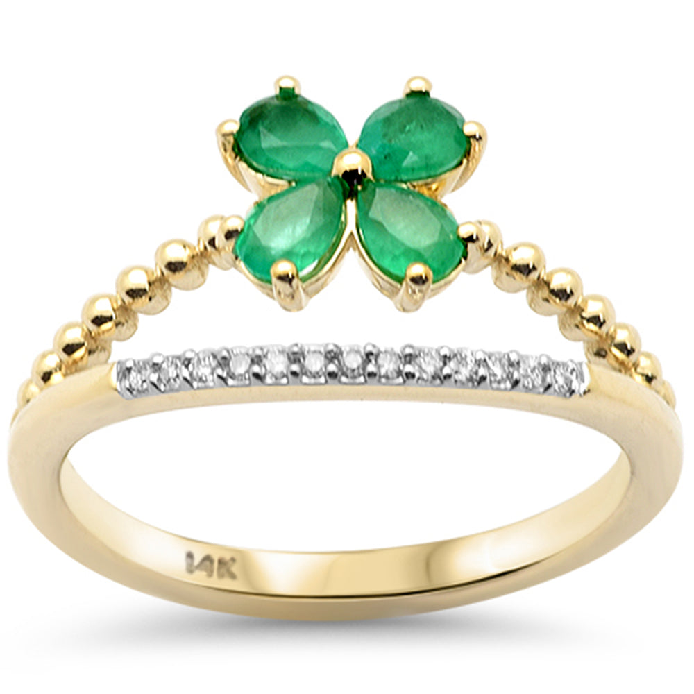 SPECIAL!.62ct G SI 14K Yellow Gold Diamond & Emerald Gemstone Flower Ring Size 6.5