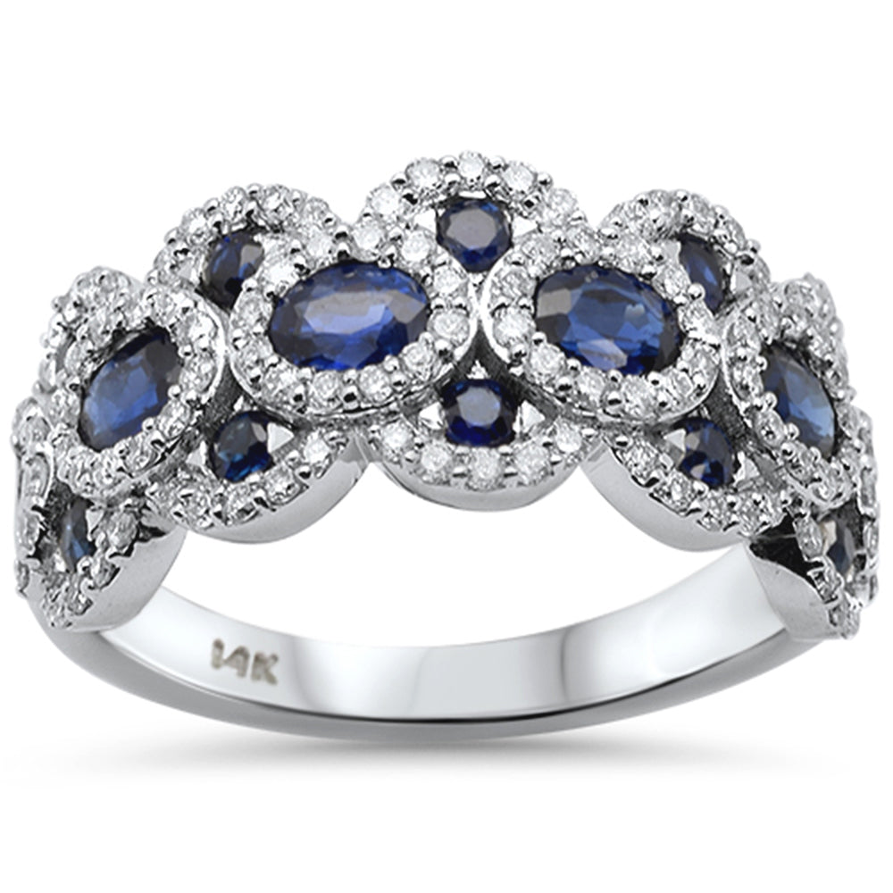 SPECIAL!1.96ct G SI 14K White Gold Diamond & Blue Sapphire Gemstone Dome Ring Size 6.5