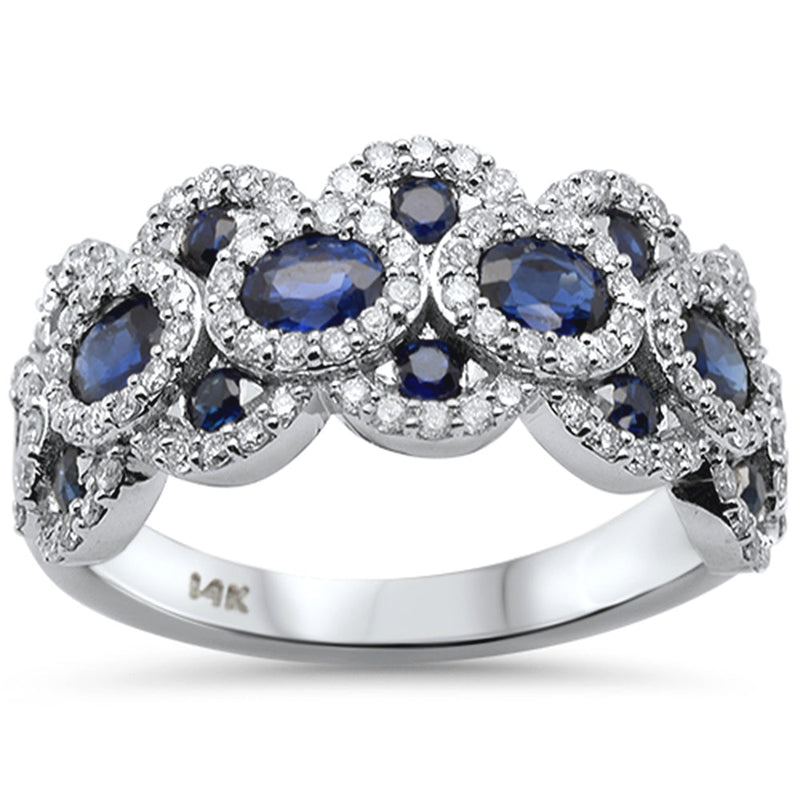 SPECIAL!1.96ct G SI 14K White Gold Diamond & Blue Sapphire Gemstone Dome Ring Size 6.5