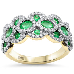SPECIAL!1.60ct G SI 14K Yellow Gold Diamond & Emerald Gemstone Dome Ring Size 6.5