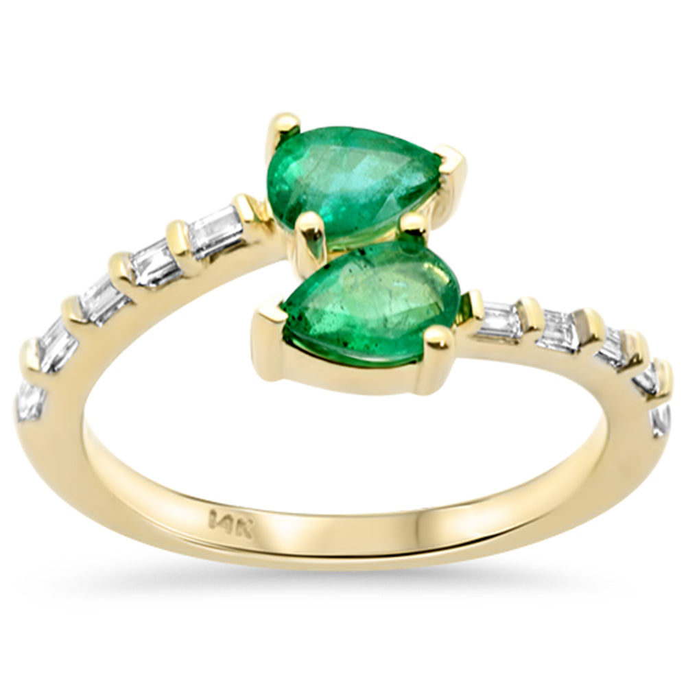SPECIAL!.95ct G SI 14K Yellow Gold Diamond & Pear Shape Emerald Gemstone Ring Size 6.5