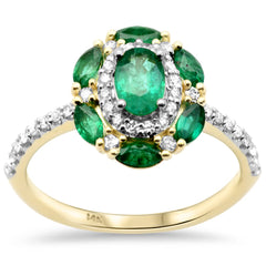 SPECIAL!1.10ct G SI 14K Yellow Gold Diamond & Emerald Gemstone Dome Ring Size 6.5