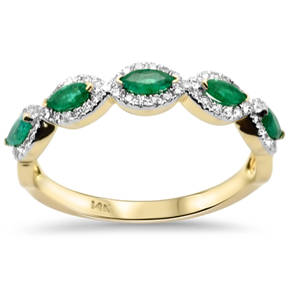 SPECIAL! .51ct G SI 14K Yellow Gold Diamond & Emerald Gemstone Band Ring Size 6.5